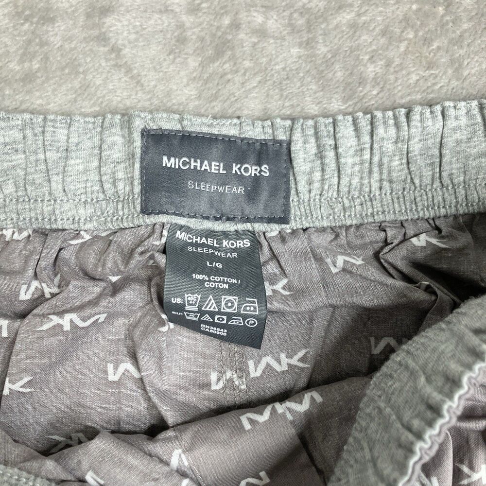 Michael Kors Pajama‎ Pants Mens L Gray Sleepwear MK Logo Print Drawstring Nwt - Picture 5 of 9